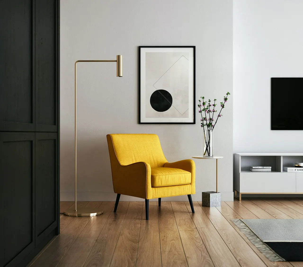 Modern oturma odasında laminat parke uygulaması